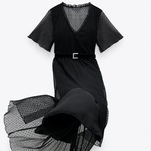 Brand New Zara Jewel Belted Dotted Mesh Dress - 0594/051